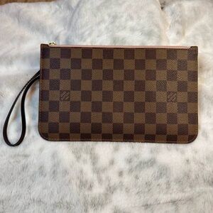 LV Neverfull Damier Ebene Pouch/ Ballerina Pink Interior Wristlet P0209